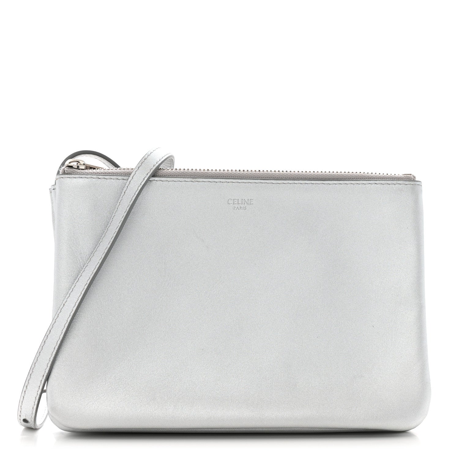 Metallic Lambskin Small Trio Crossbody Bag Silver