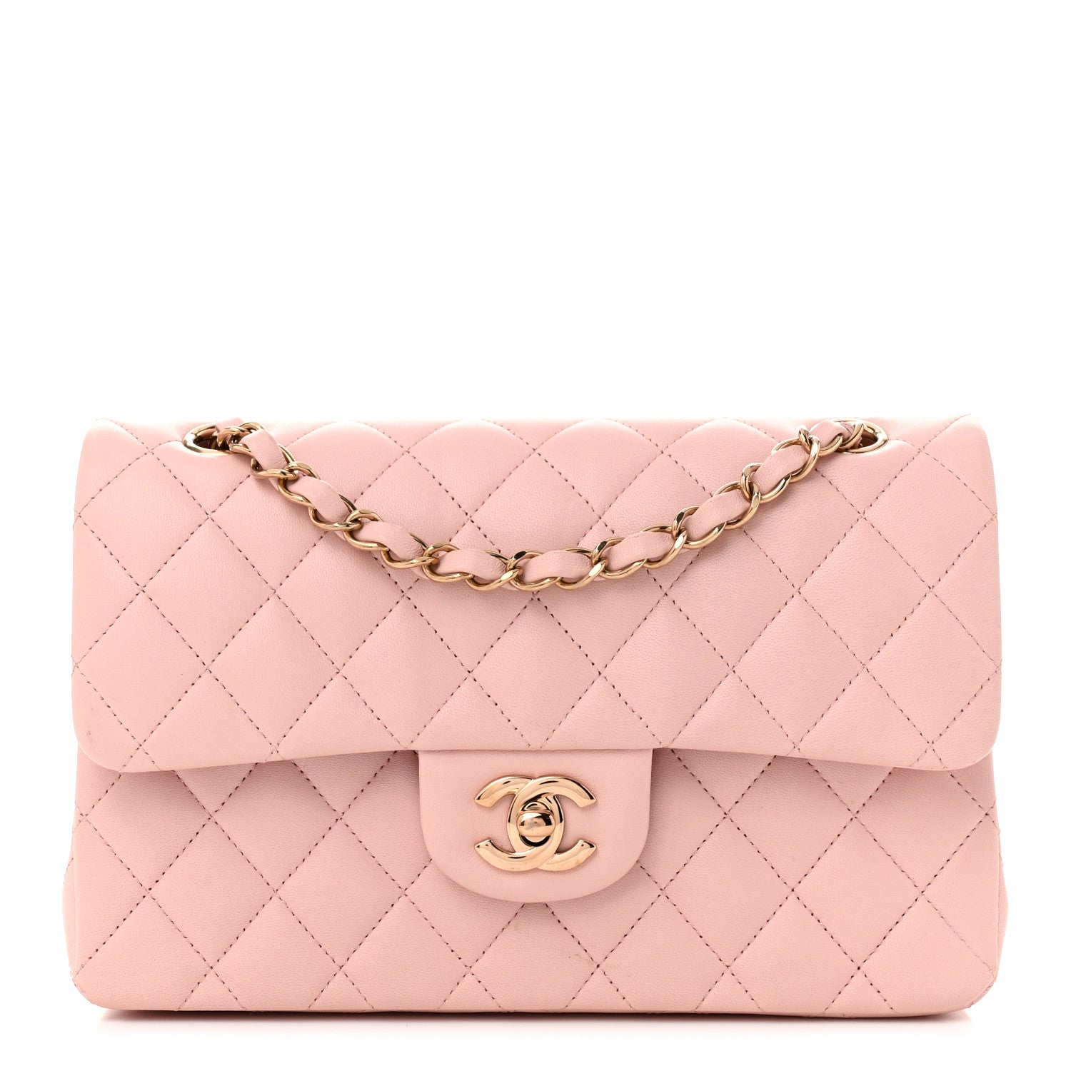 Lambskin Quilted Small Double Flap Light Pink