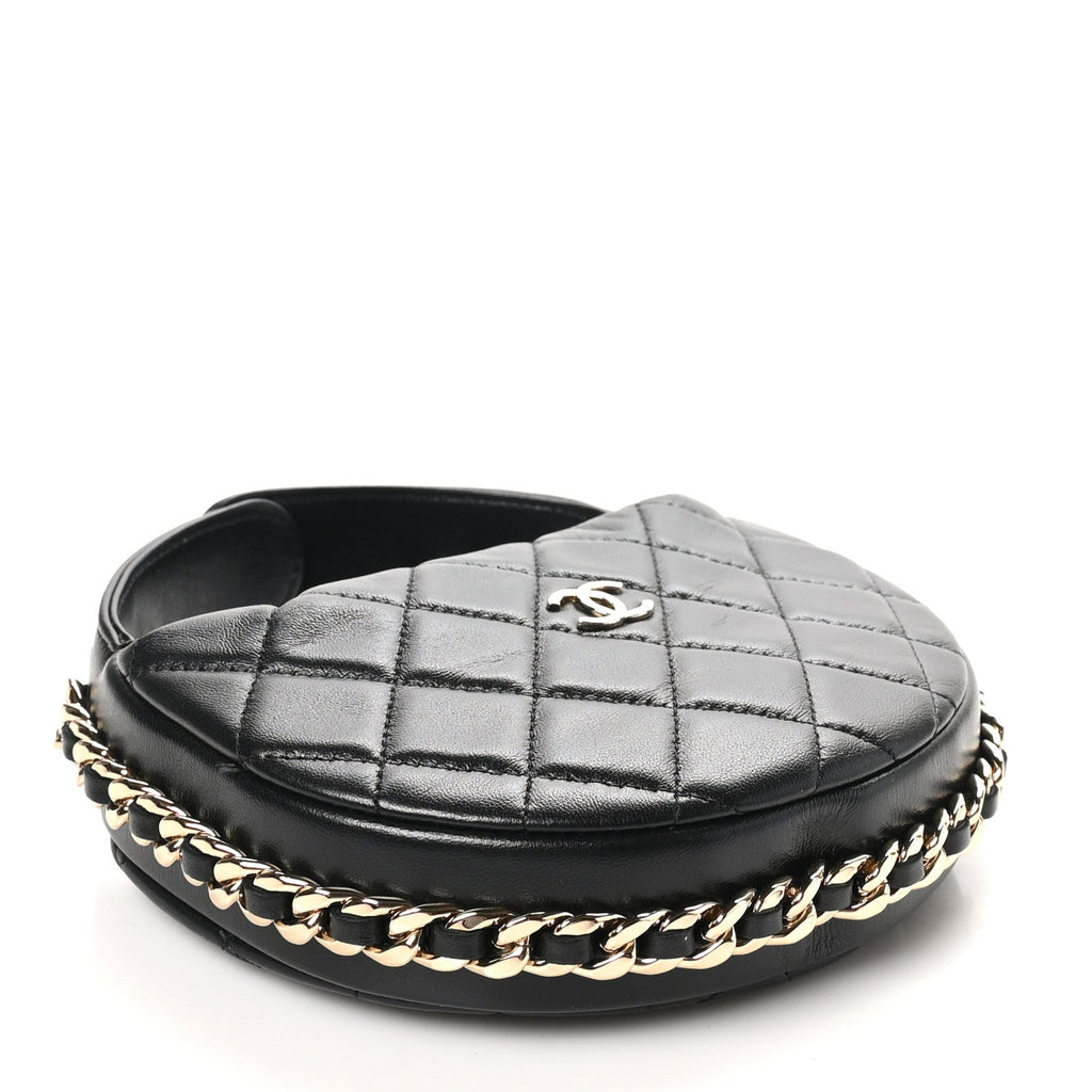 Lambskin Quilted Chain Around Pouch Black