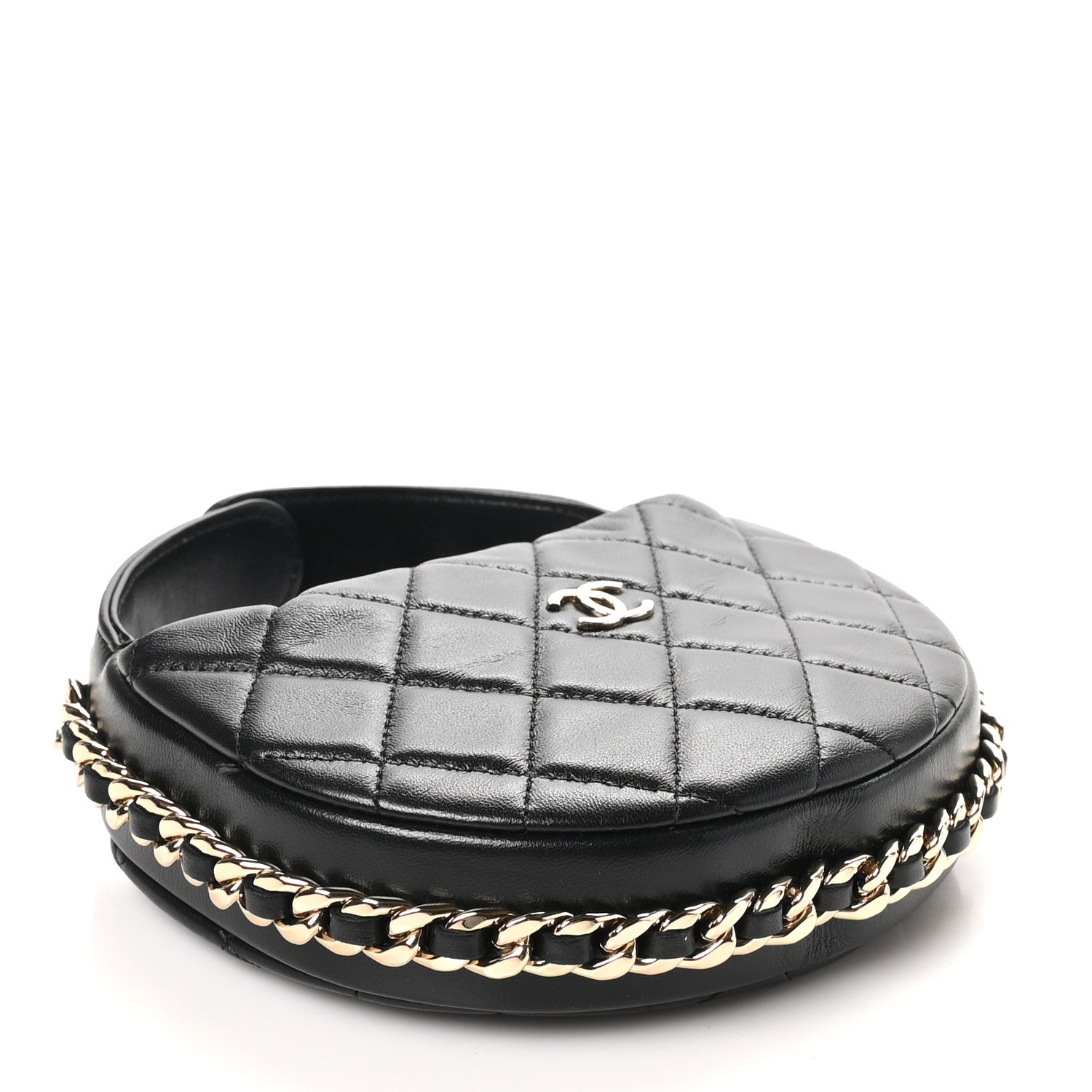 Lambskin Quilted Chain Around Pouch Black