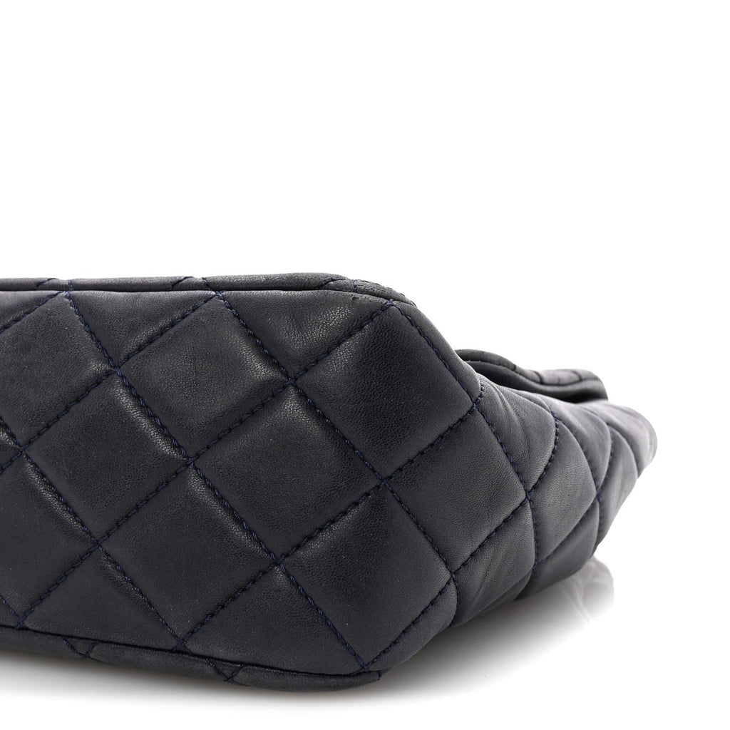 Lambskin Quilted Jumbo Single Flap Navy