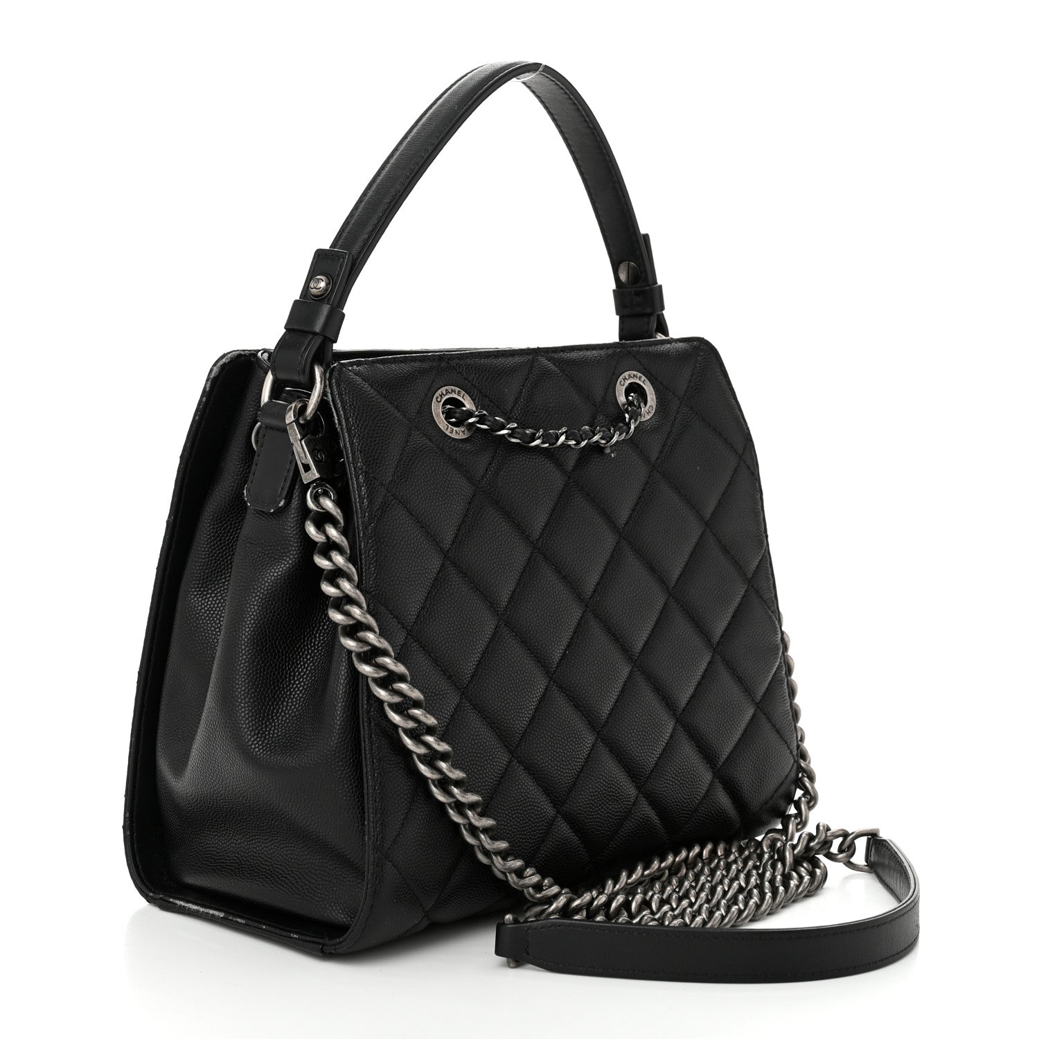 Caviar Quilted Small CC Bucket Bag Black