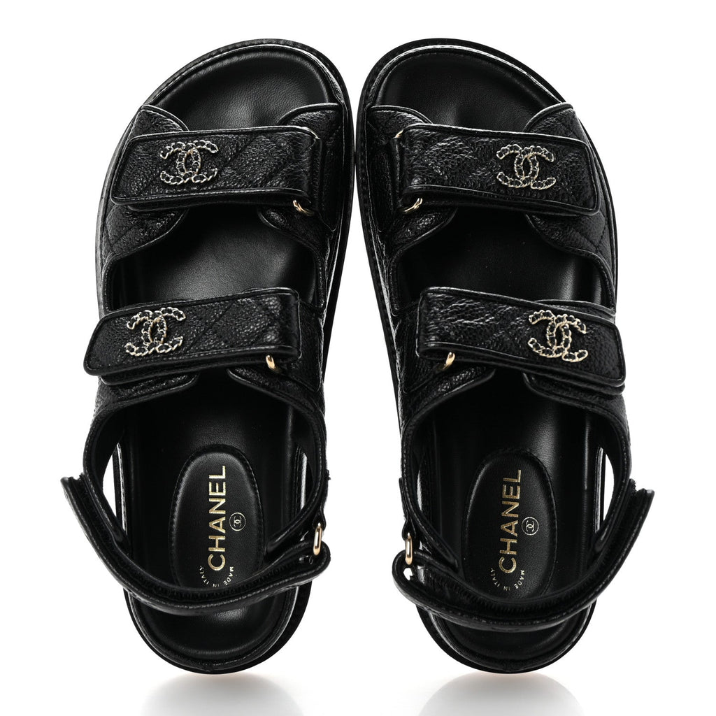 Grained Calfskin Velcro Dad Sandals 36 Black
