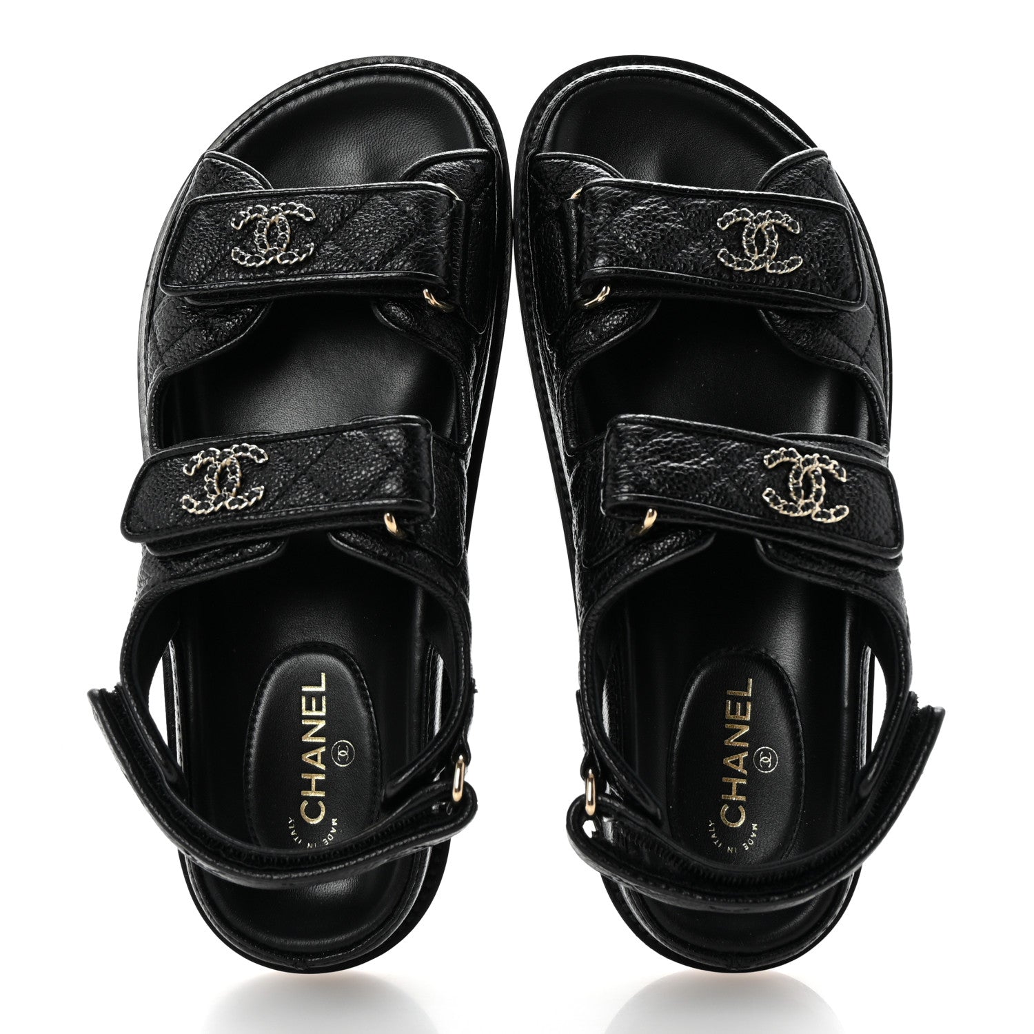 Grained Calfskin Velcro Dad Sandals 36 Black