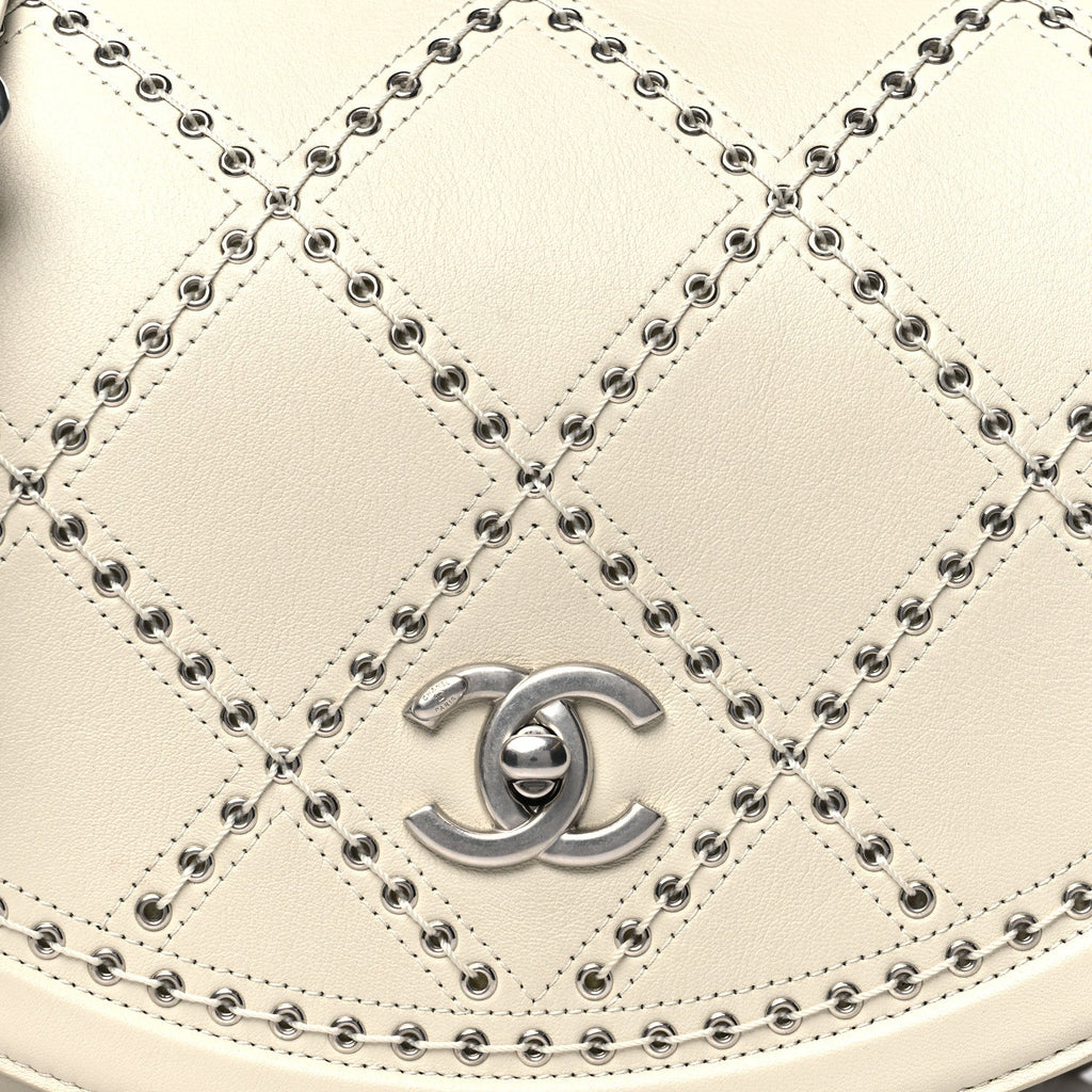 Calfskin Coco Eyelets Small Flap Bag Ivory