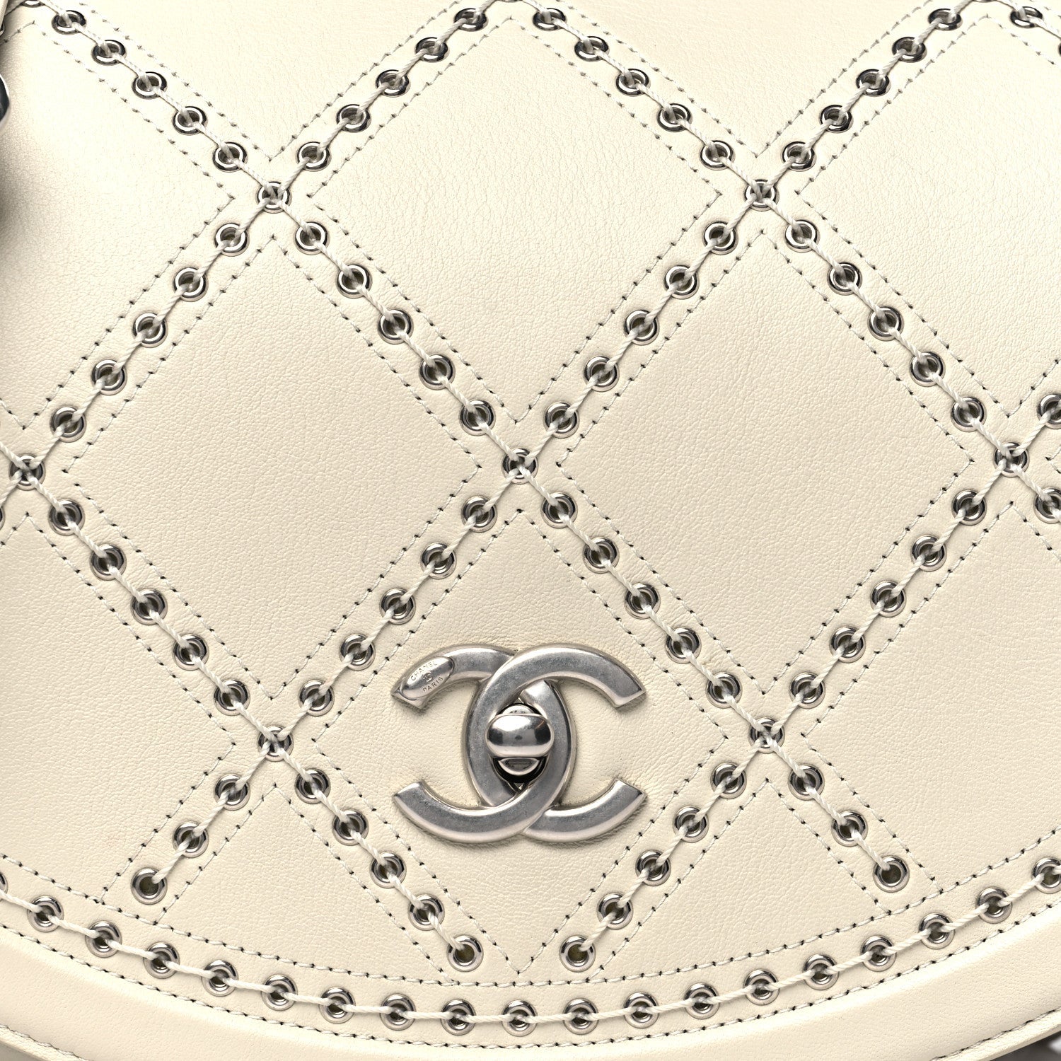 Calfskin Coco Eyelets Small Flap Bag Ivory