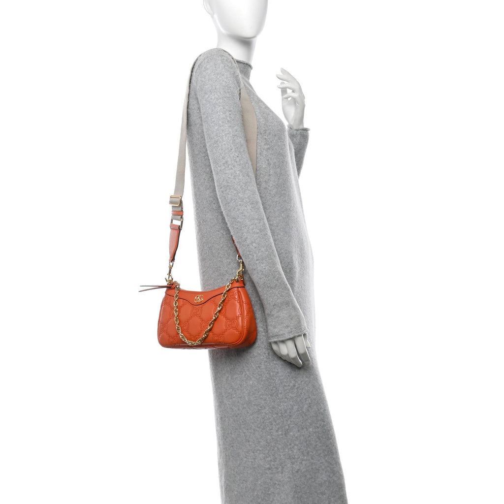 Calfskin GG Matelasse Chain Handbag Deep Orange Natural