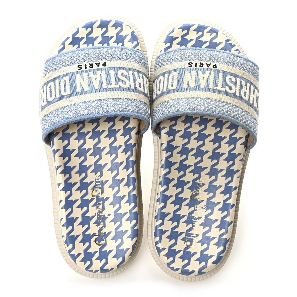 Micro PDP Cotton Houndstooth Embroidered Dway 10mm Slide Sandals 36 Cornflower