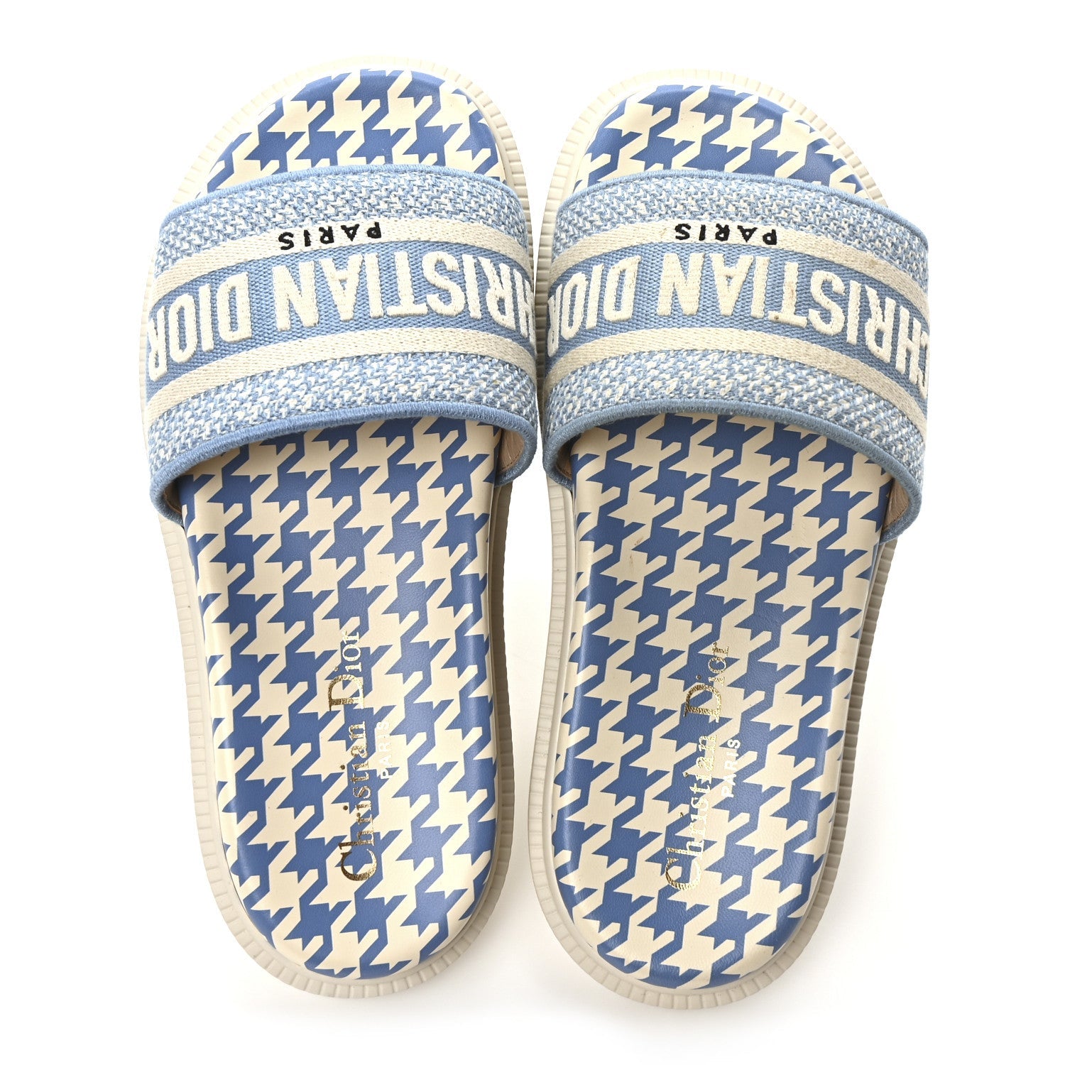Micro PDP Cotton Houndstooth Embroidered Dway 10mm Slide Sandals 36 Cornflower