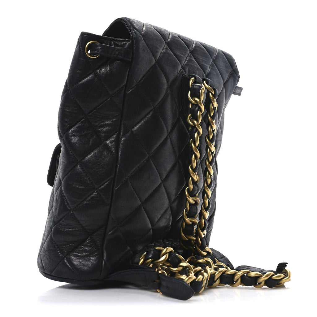 Lambskin Quilted Drawstring Backpack Black
