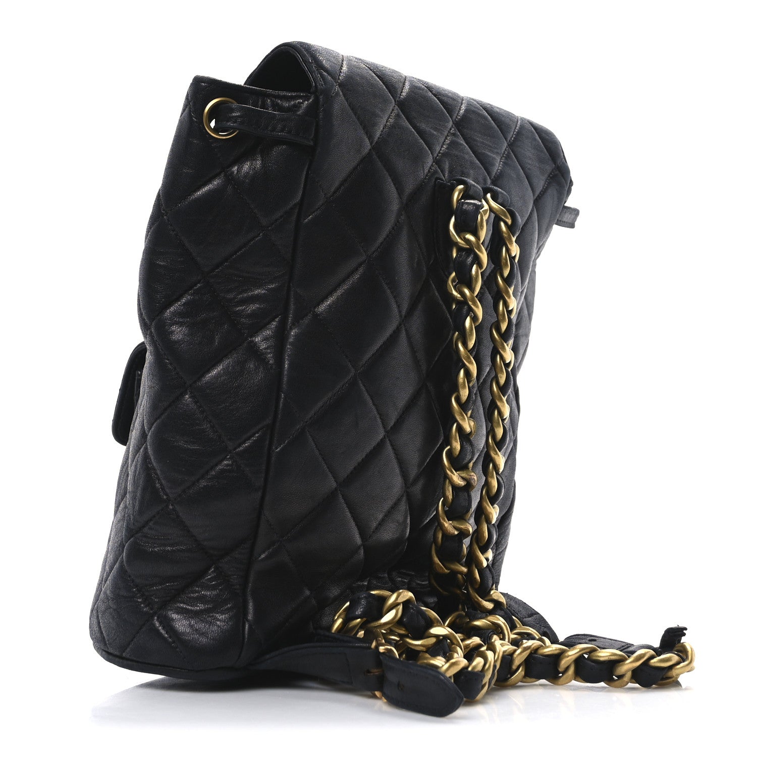 Lambskin Quilted Drawstring Backpack Black