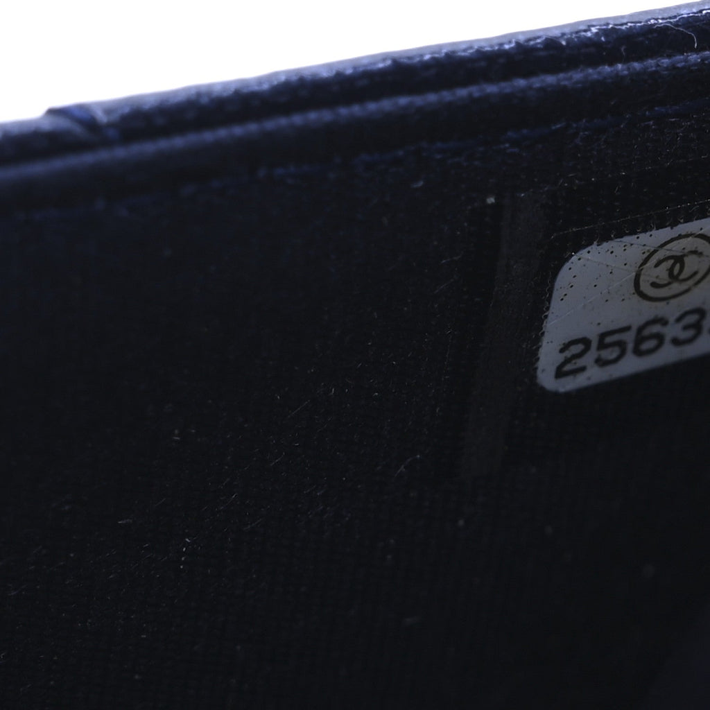Patent Metallic Crumpled Calfskin Quilted Wallet On Chain WOC Navy