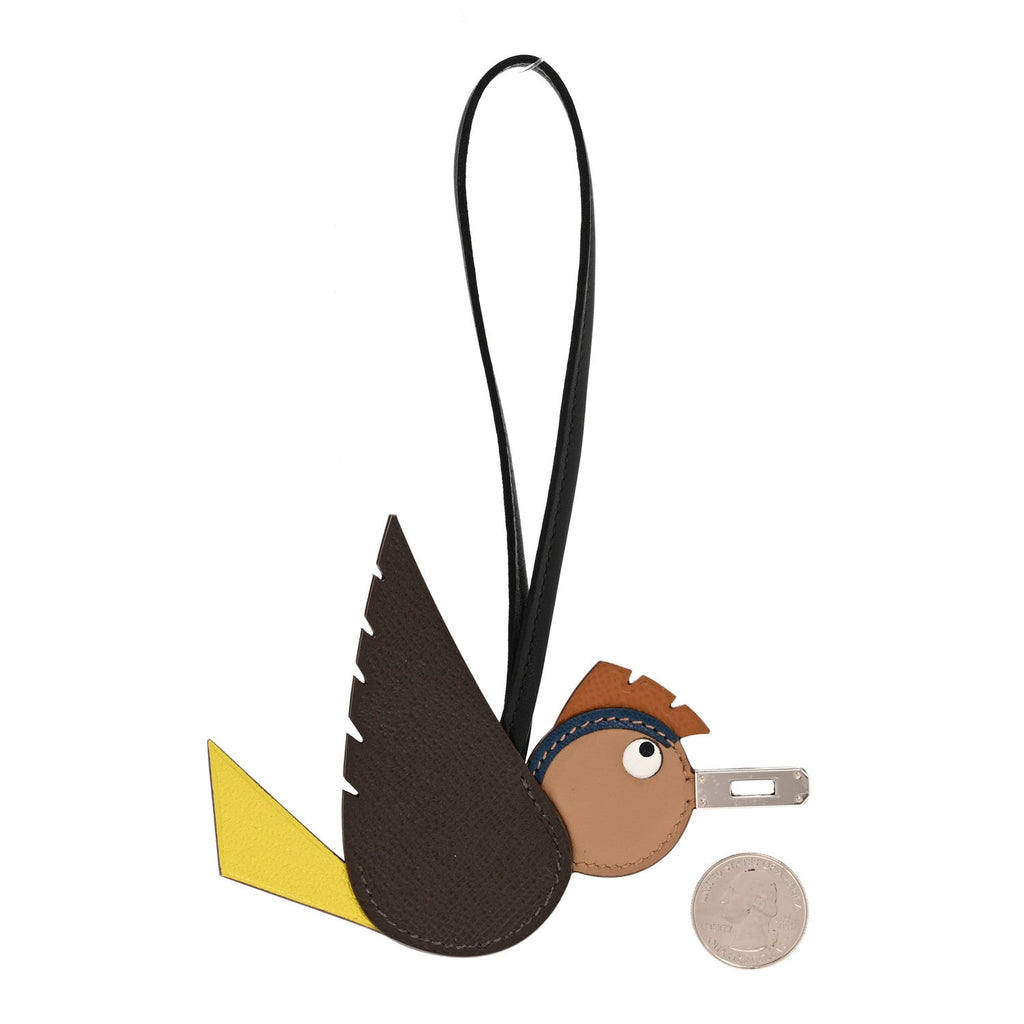 Epsom Swift Chevre Mysore Birdy Bag Charm Jaune Ambre Black Biscuit