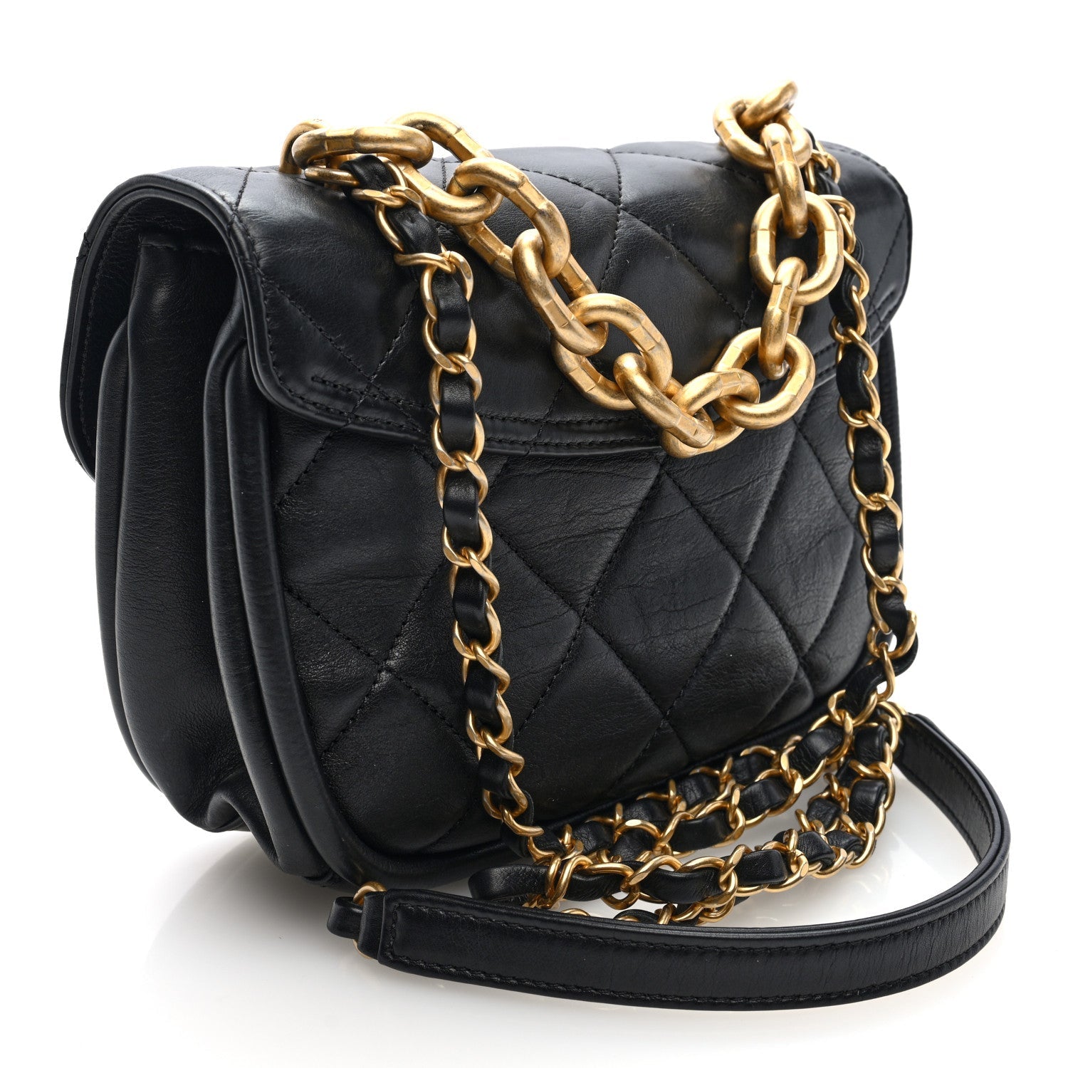 Lambskin Quilted Mini Chain Flap Messenger Bag Black