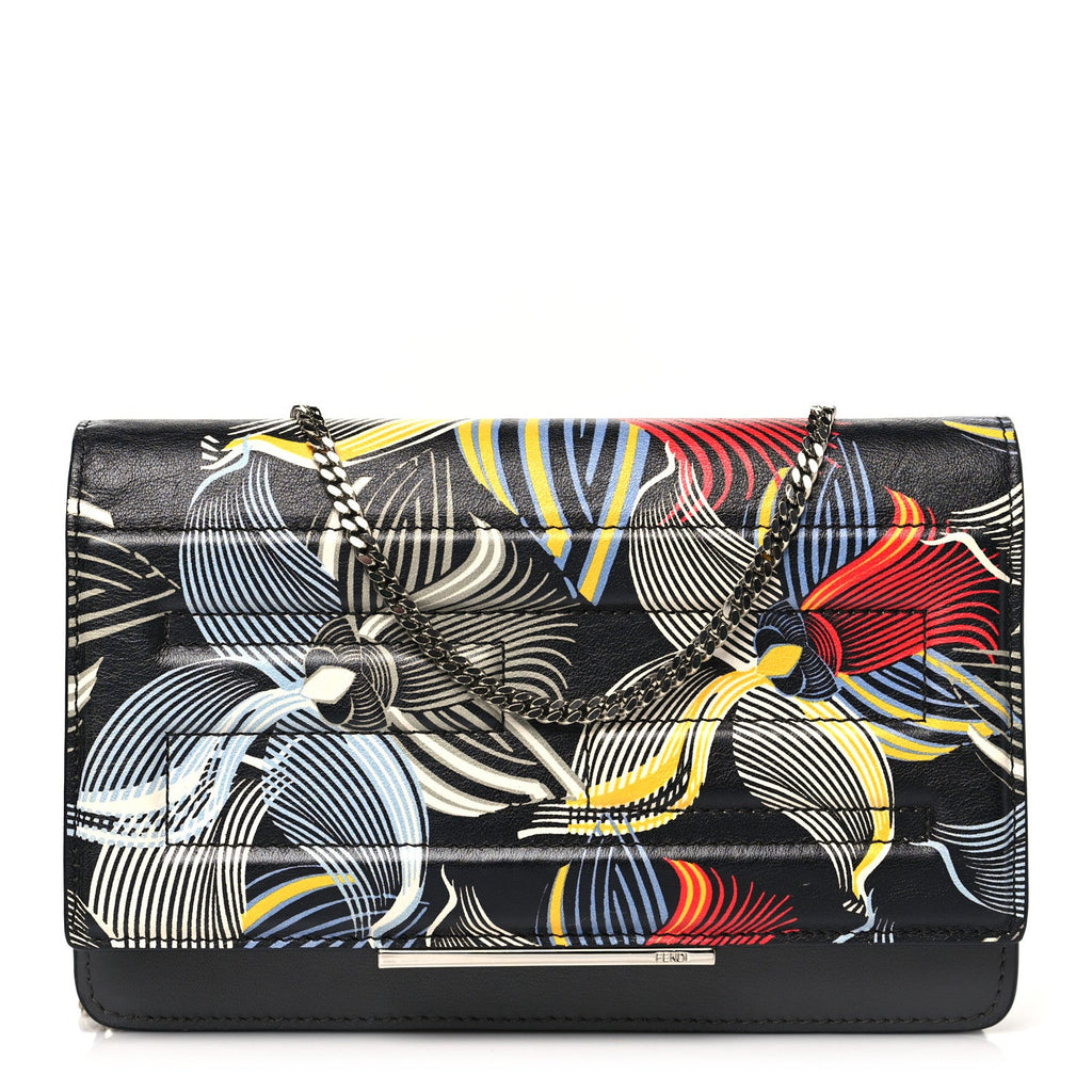 Calfskin Orchid Flamingo Tube Wallet on Chain Black Multicolor
