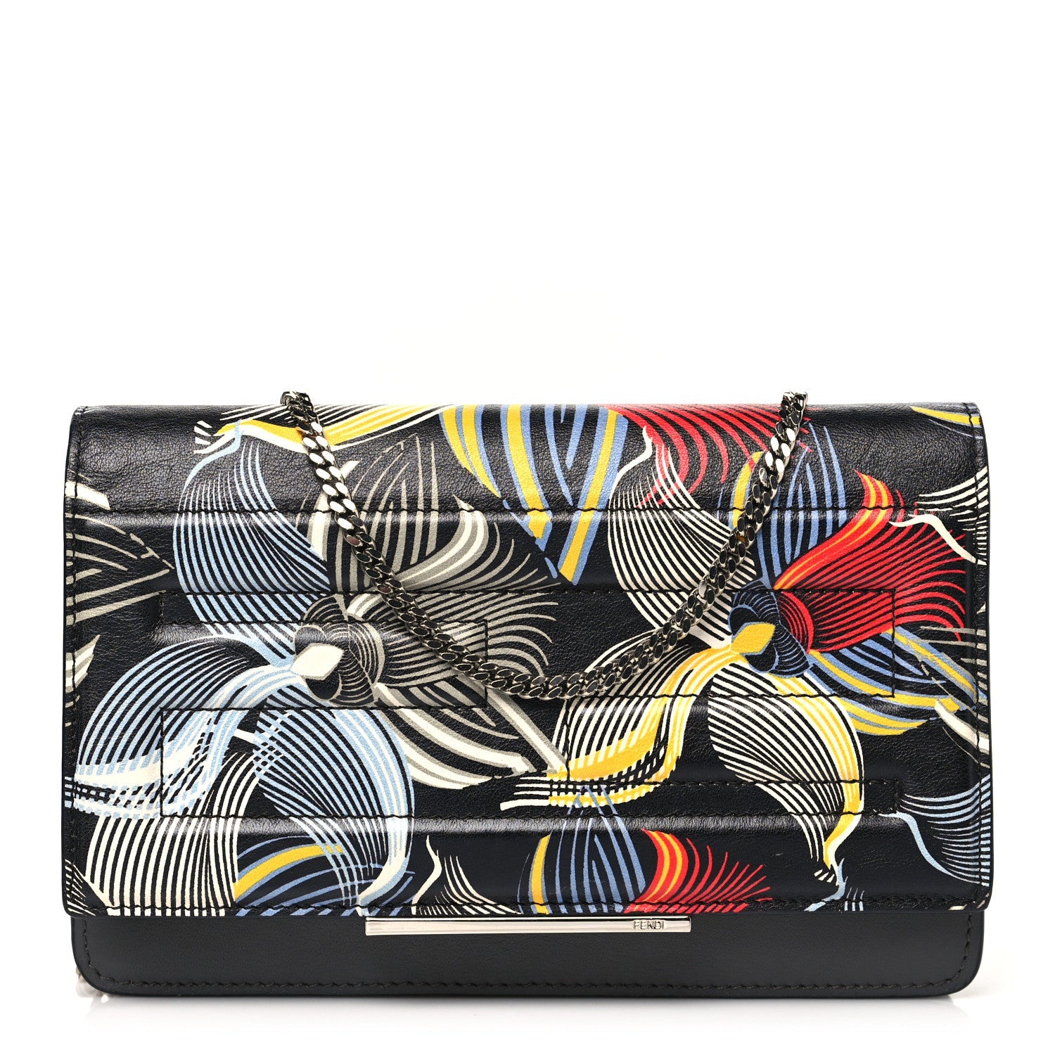 Calfskin Orchid Flamingo Tube Wallet on Chain Black Multicolor