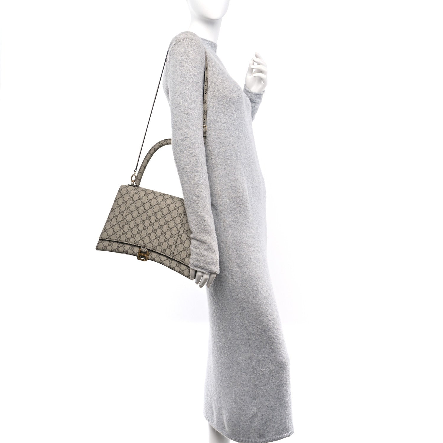 X GUCCI GG Supreme Monogram Medium Hourglass Top Handle Bag Beige Ebony