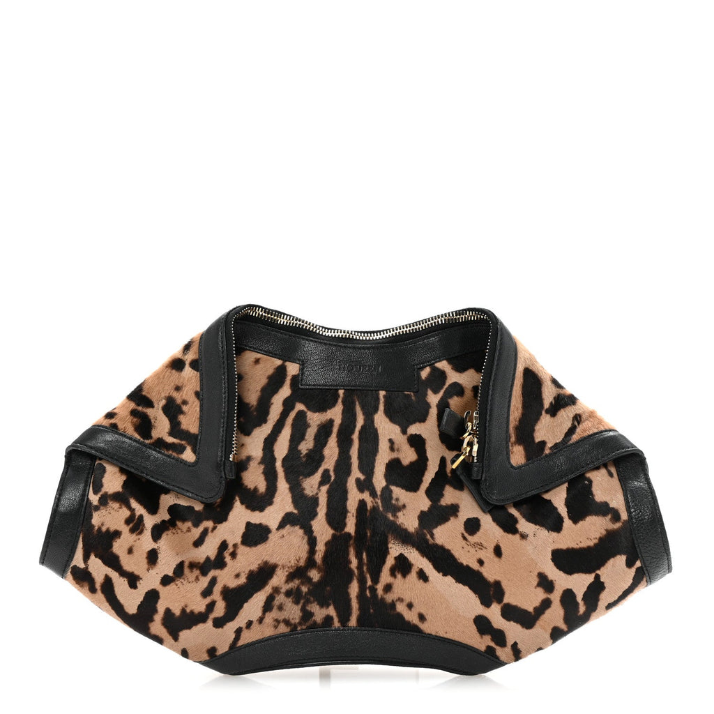 Calf Hair Leopard Print De Manta Clutch Brown Black