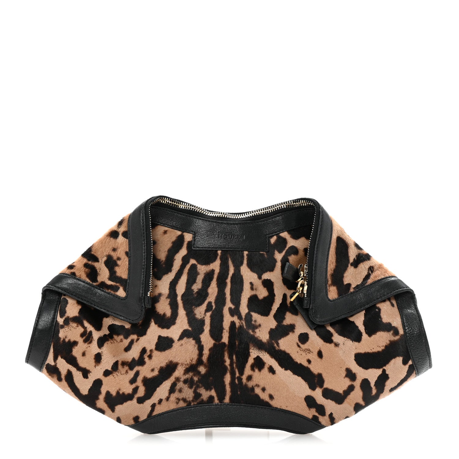 Calf Hair Leopard Print De Manta Clutch Brown Black