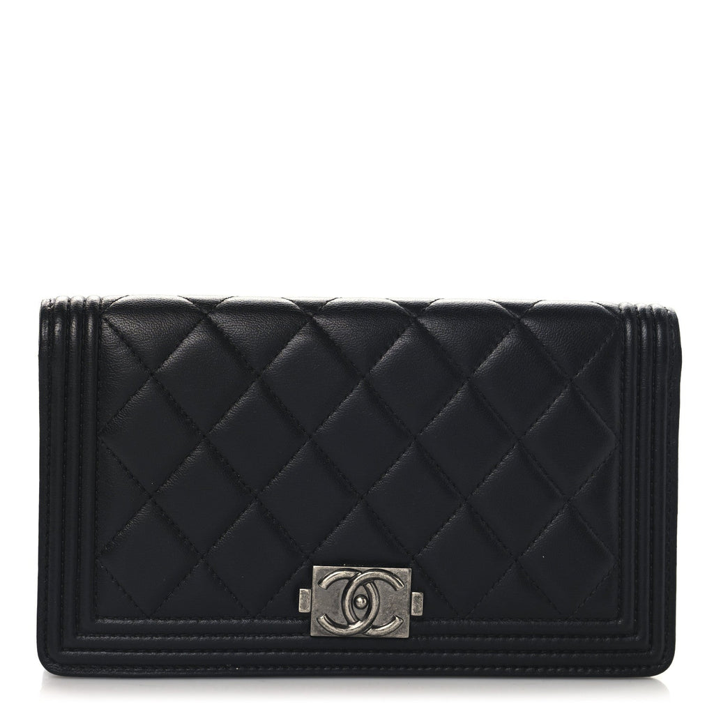 Lambskin Quilted Boy Yen Wallet Black
