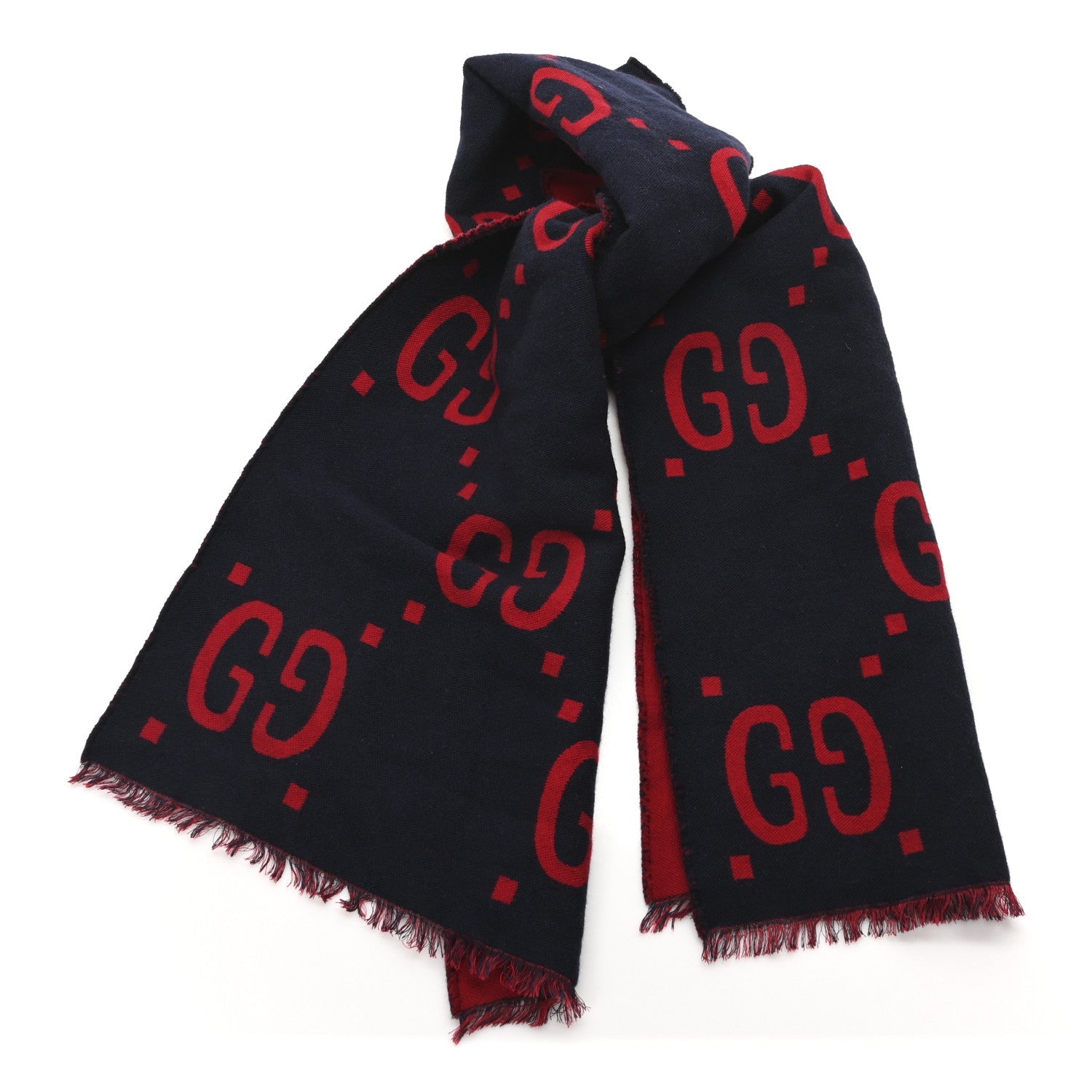 Wool Silk Monogram Jumbo GG Freedom Scarf Midnight Blue Red