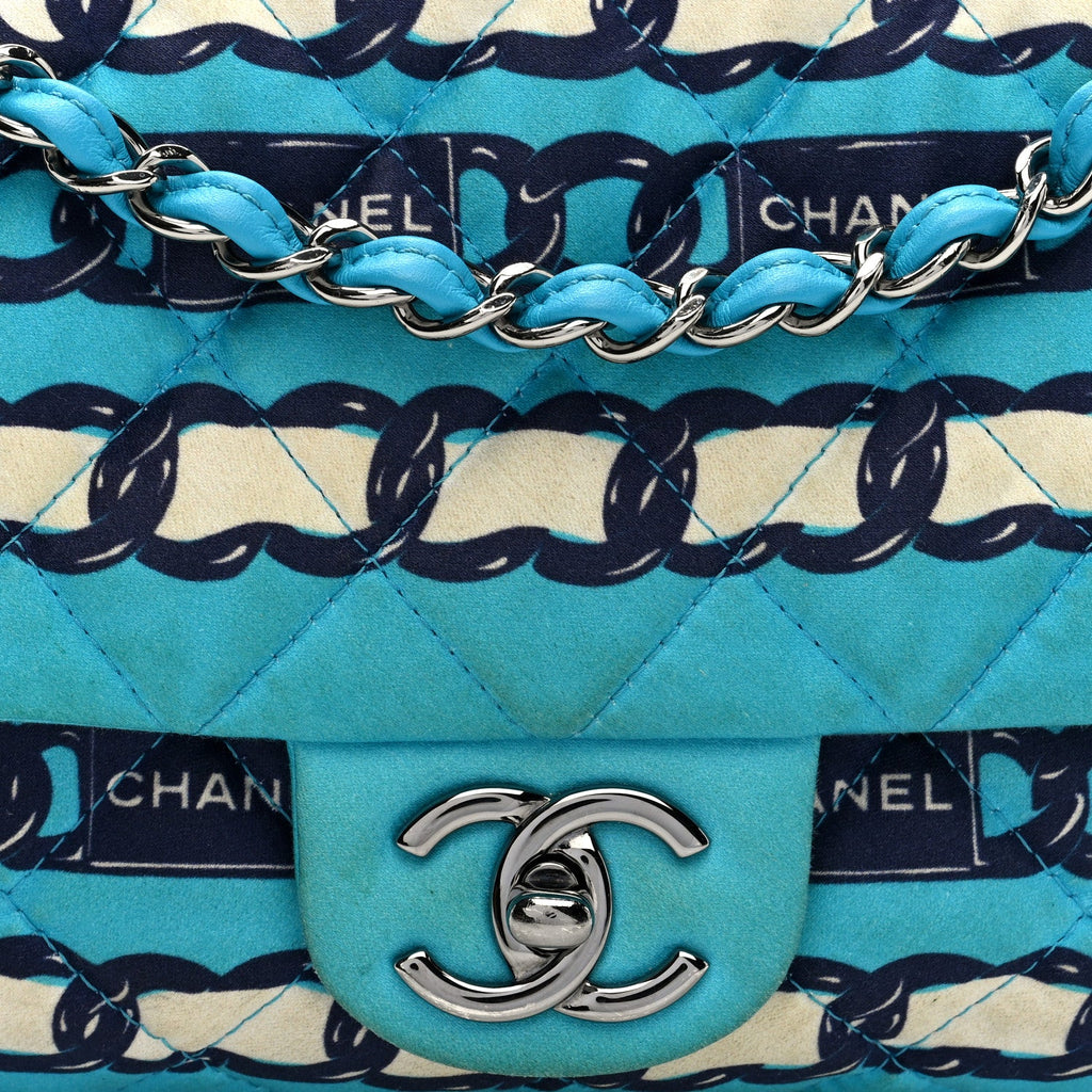 Silk Chain Printed Medium Single Flap Blue