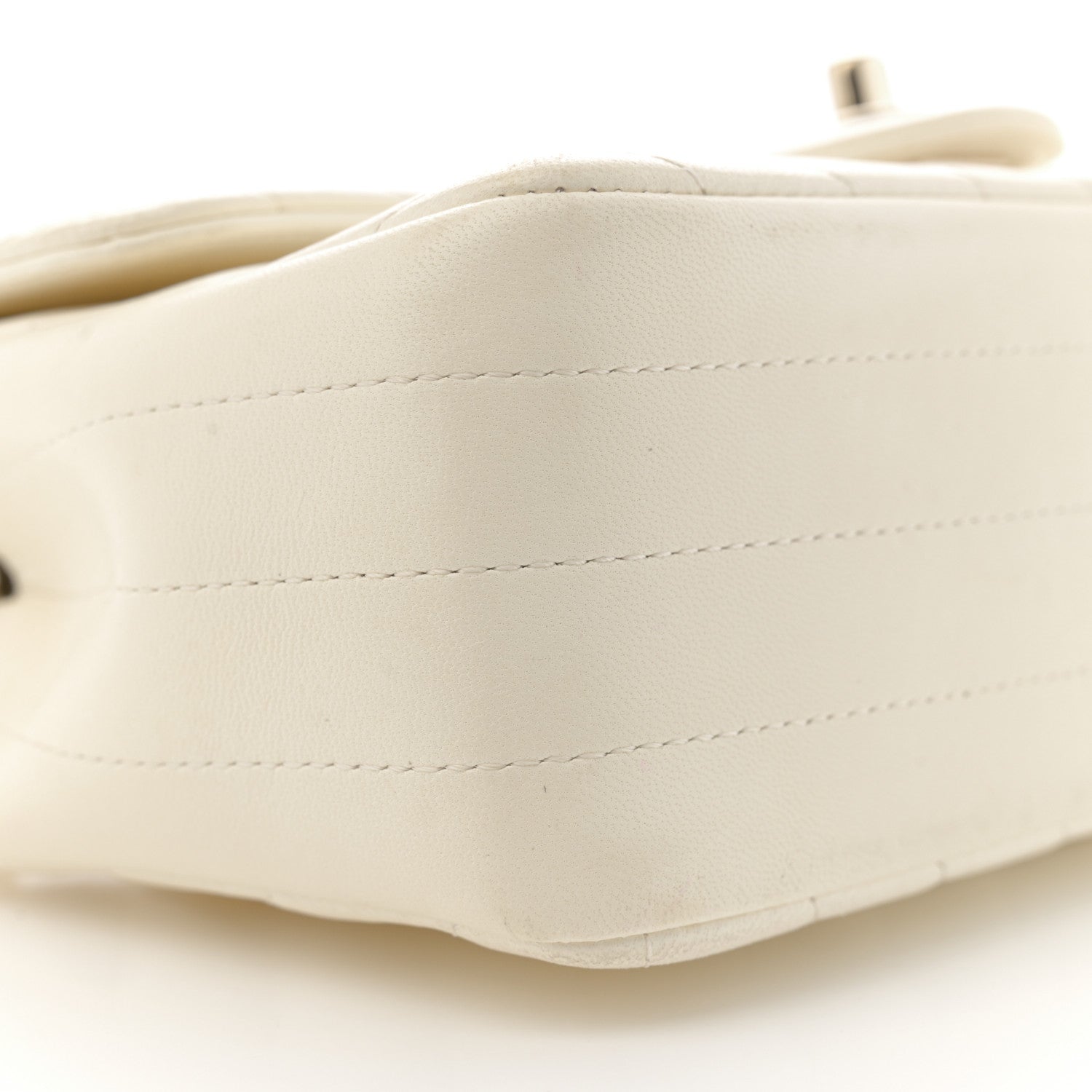 Lambskin Chevron Quilted Mini Rectangular Flap White