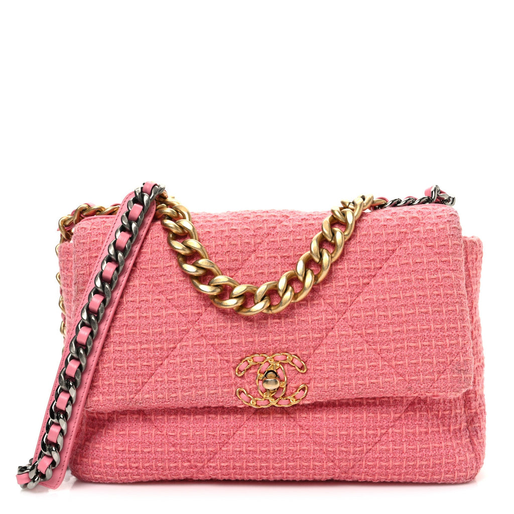 Metallic Tweed Quilted Large Chanel 19 Flap Pink