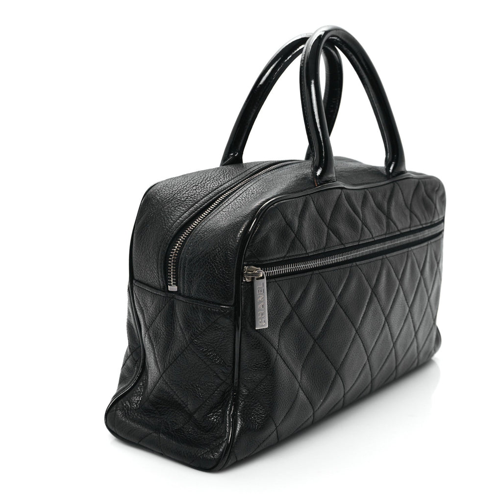 Calfskin Patent Quilted Bowler Black