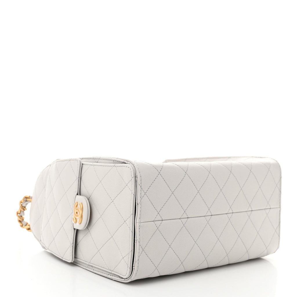 Caviar Quilted Small Chanel 25 Handbag Light Grey