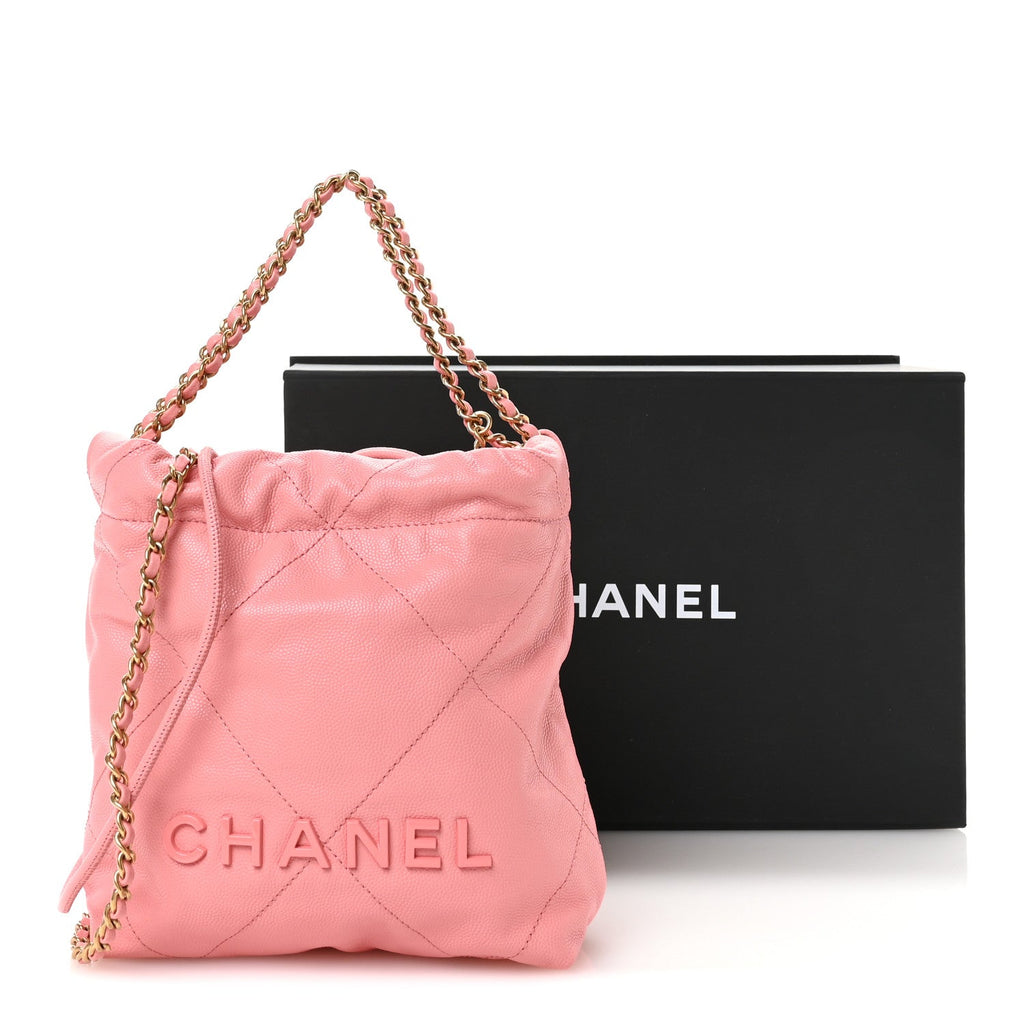 Shiny Caviar Quilted Mini Chanel 22 Coral