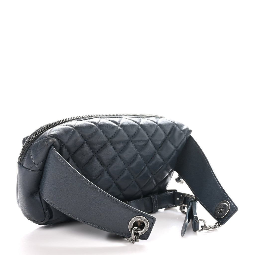 Calfskin Quilted Waist Bag Dark Grey