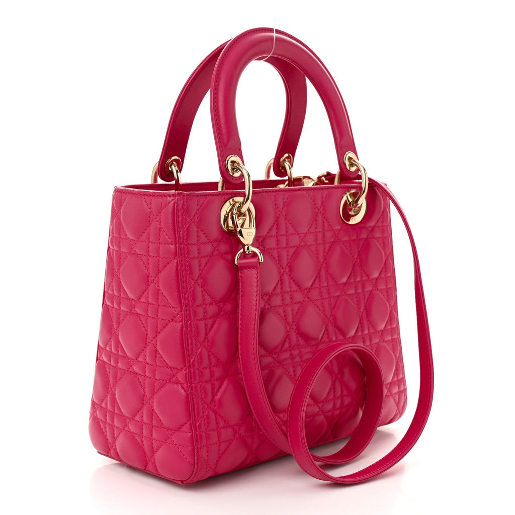 Lambskin Cannage Medium Lady Dior Fuchsia