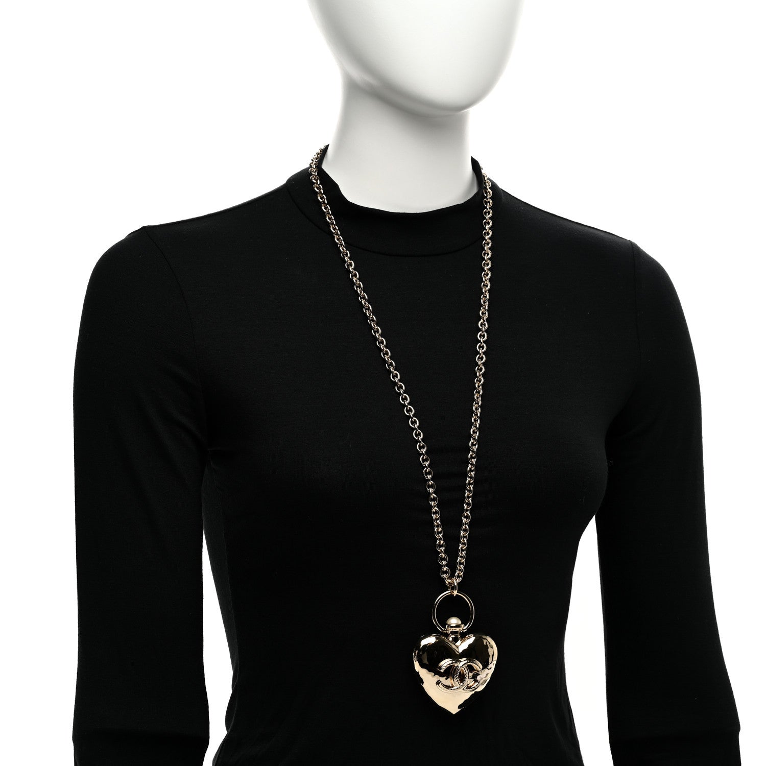 Metal CC Heart Locket Necklace Gold