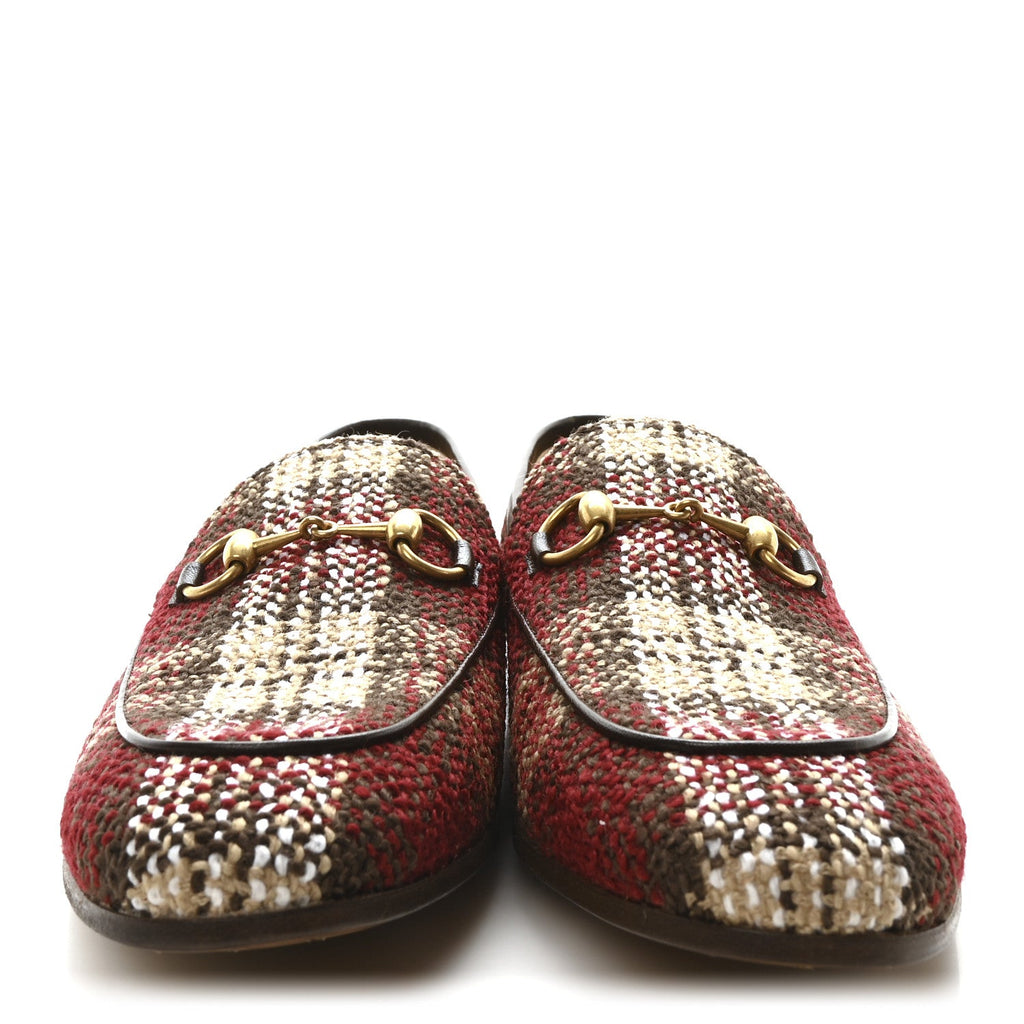 Vintage Tweed Check Horsebit Mens Jordaan Loafers 9 Red Beige White