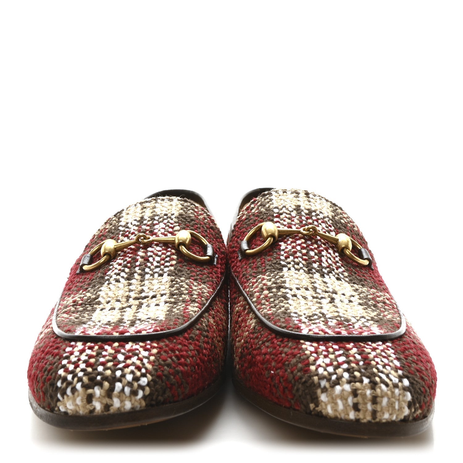 Vintage Tweed Check Horsebit Mens Jordaan Loafers 9 Red Beige White