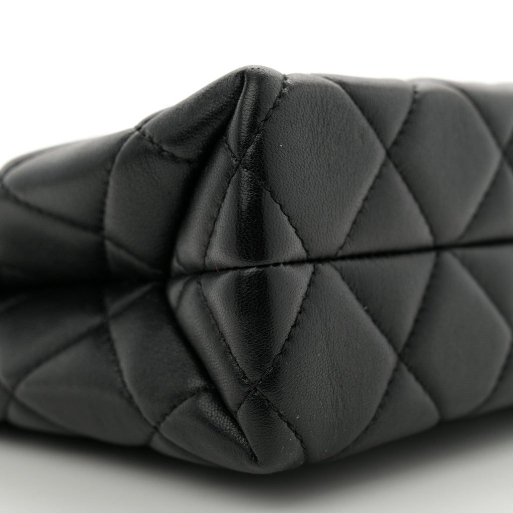 Shiny Lambskin Quilted Enamel CC Shoulder Bag Black