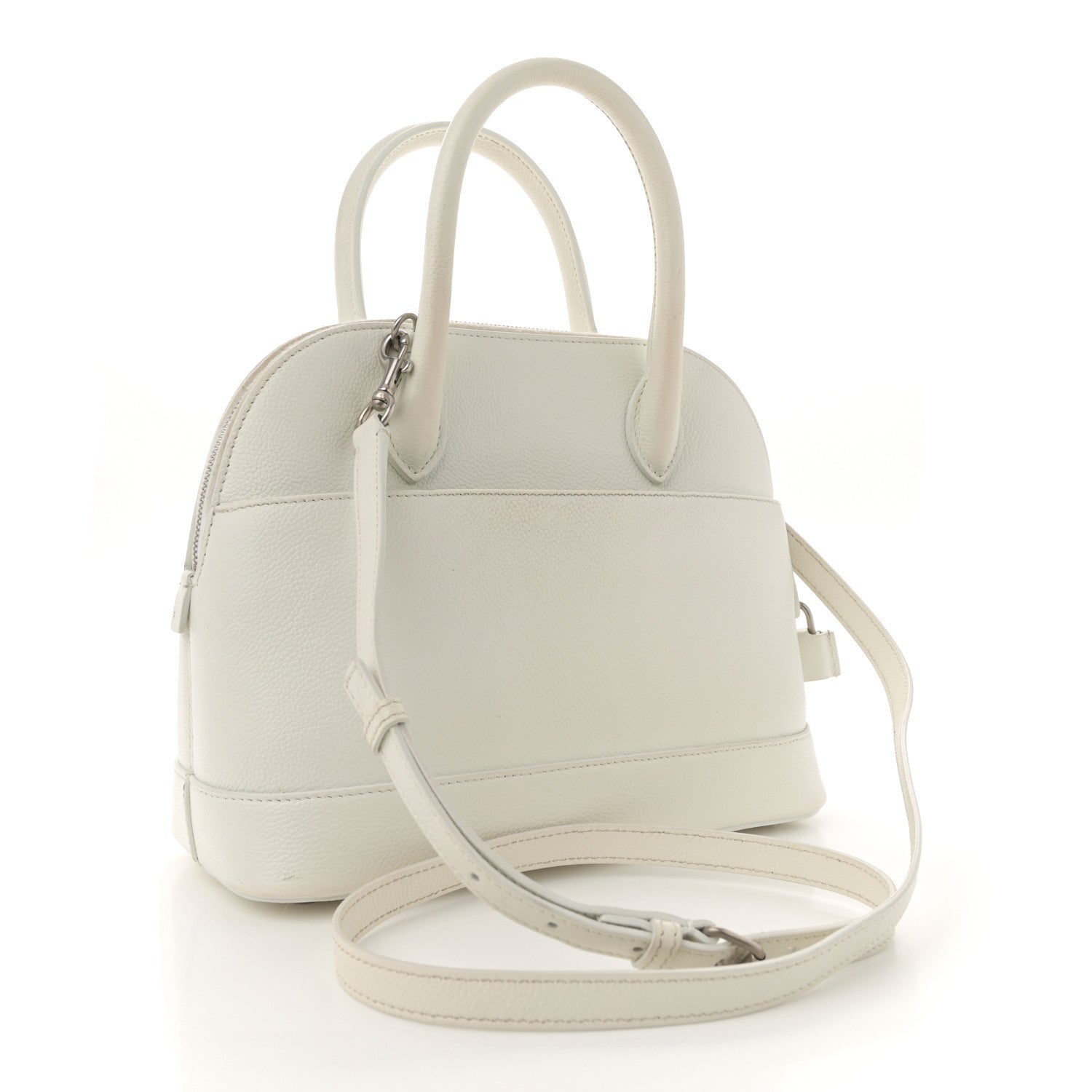 Signature Grained Calfskin Logo S Ville Top Handle Bag White Pink