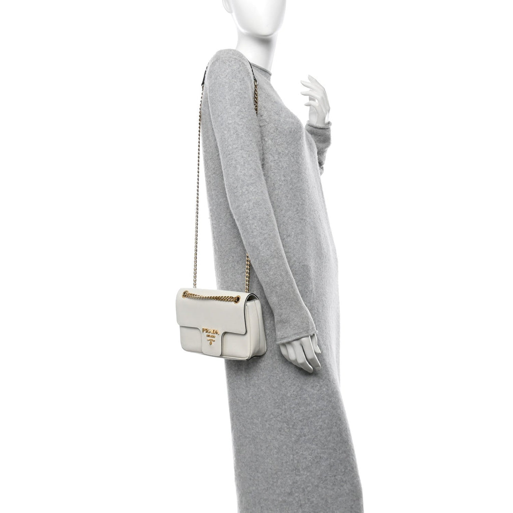 Saffiano Flap Shoulder Bag White