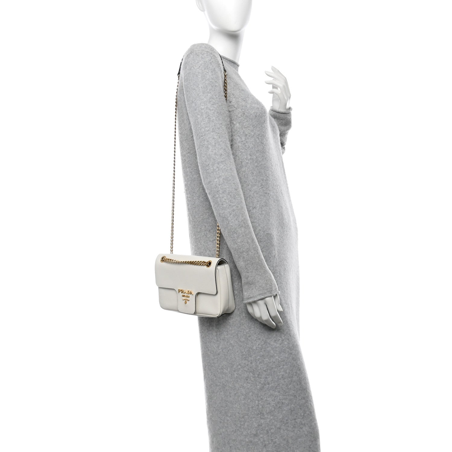 Saffiano Flap Shoulder Bag White