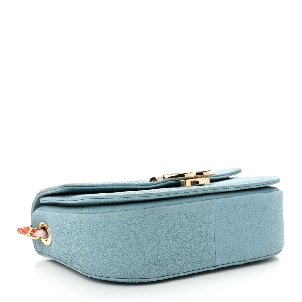 Grained Calfskin Quilted Small Cuba Top Handle Flap Blue
