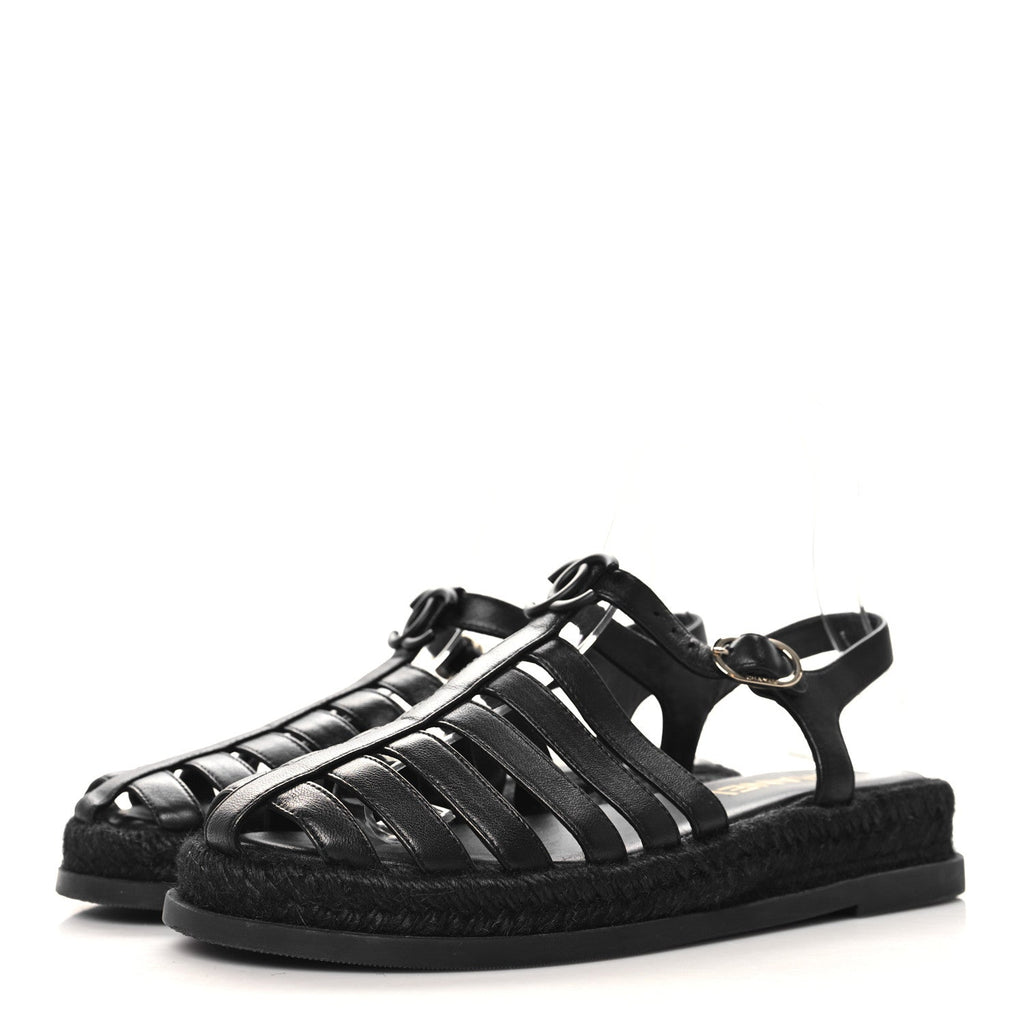 Lambskin Espadrille Sandals 37 Black