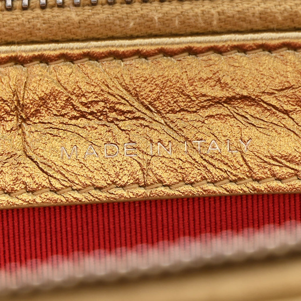 Metallic Aged Calfskin Quilted Small Gabrielle Clutch With Chain Gold
