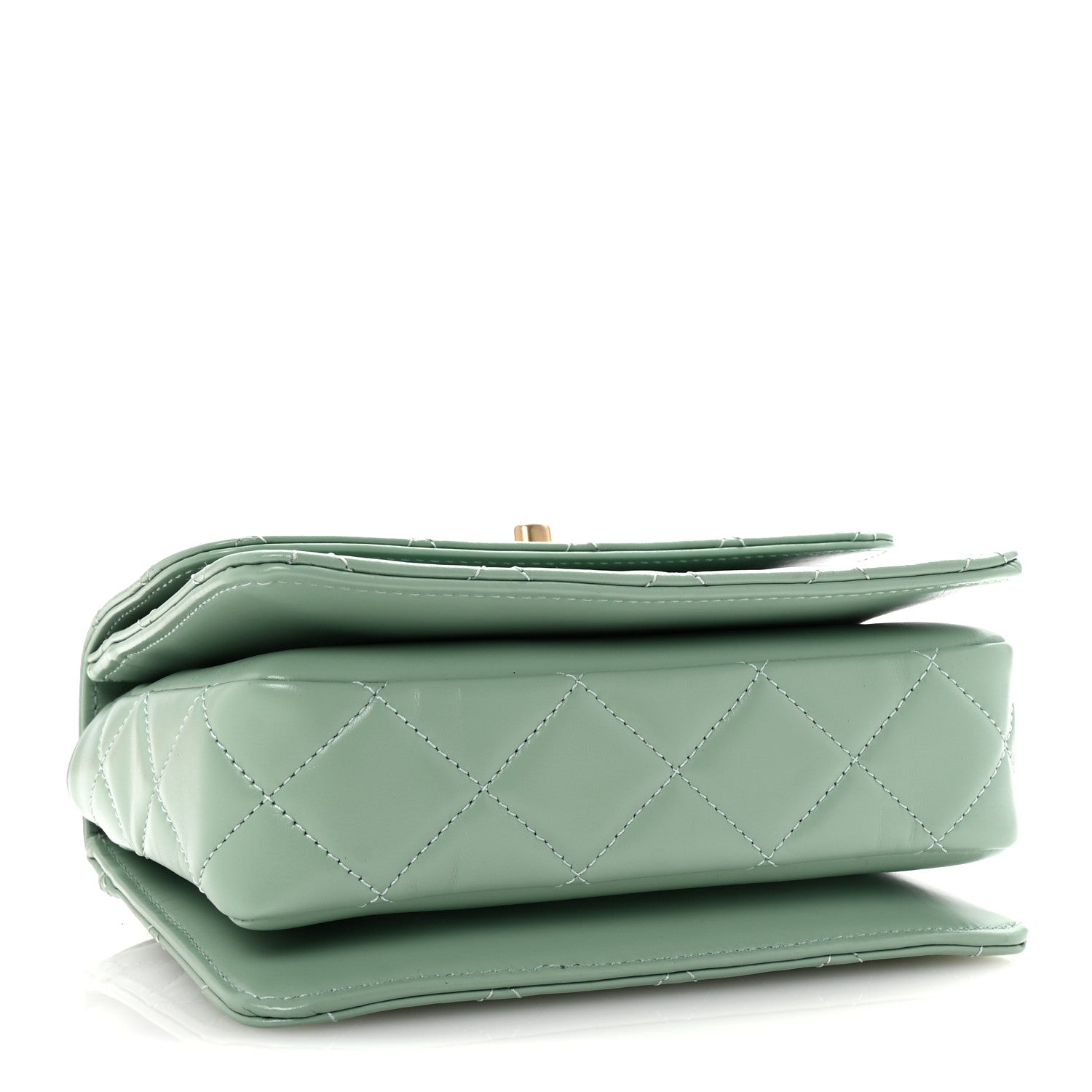 Shiny Calfskin Quilted Mini Metal Top Handle Flap Light Green