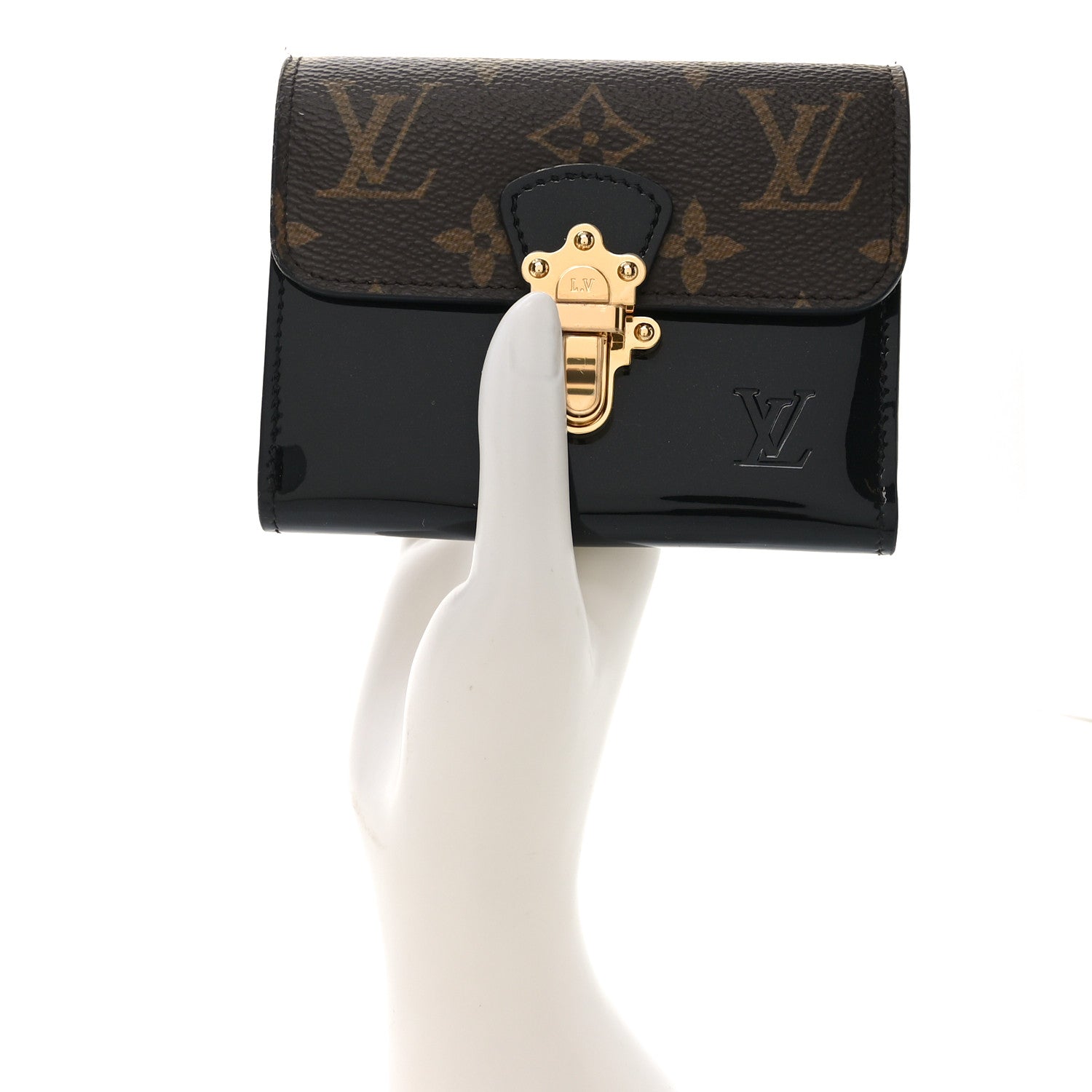 Patent Calfskin Monogram Cherrywood Compact Wallet Black