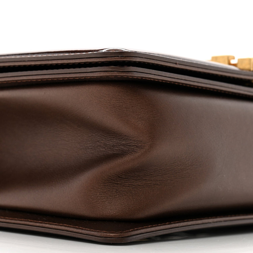 Metallic Patent Calfskin Quilted Medium Boy Flap Brown