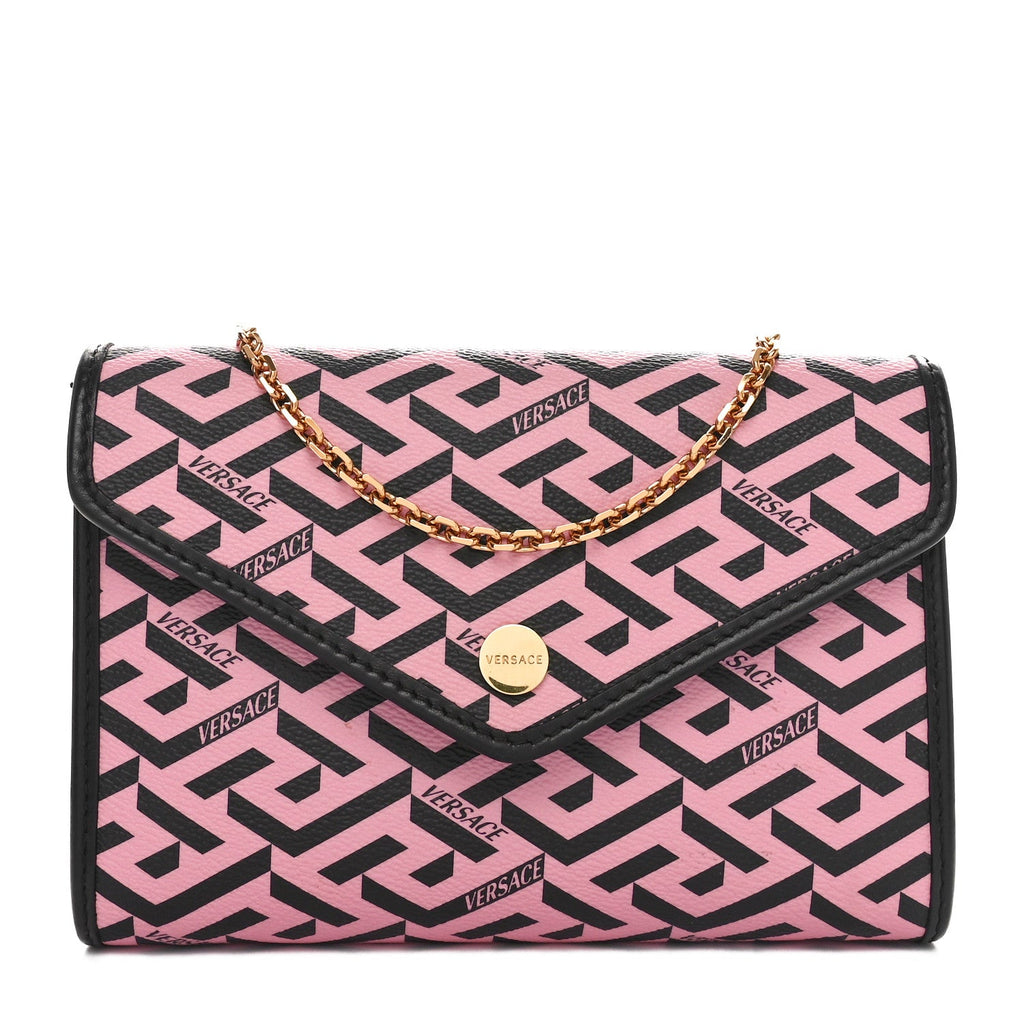 Coated Canvas La Greca Signature Wallet On Chain Black Pink