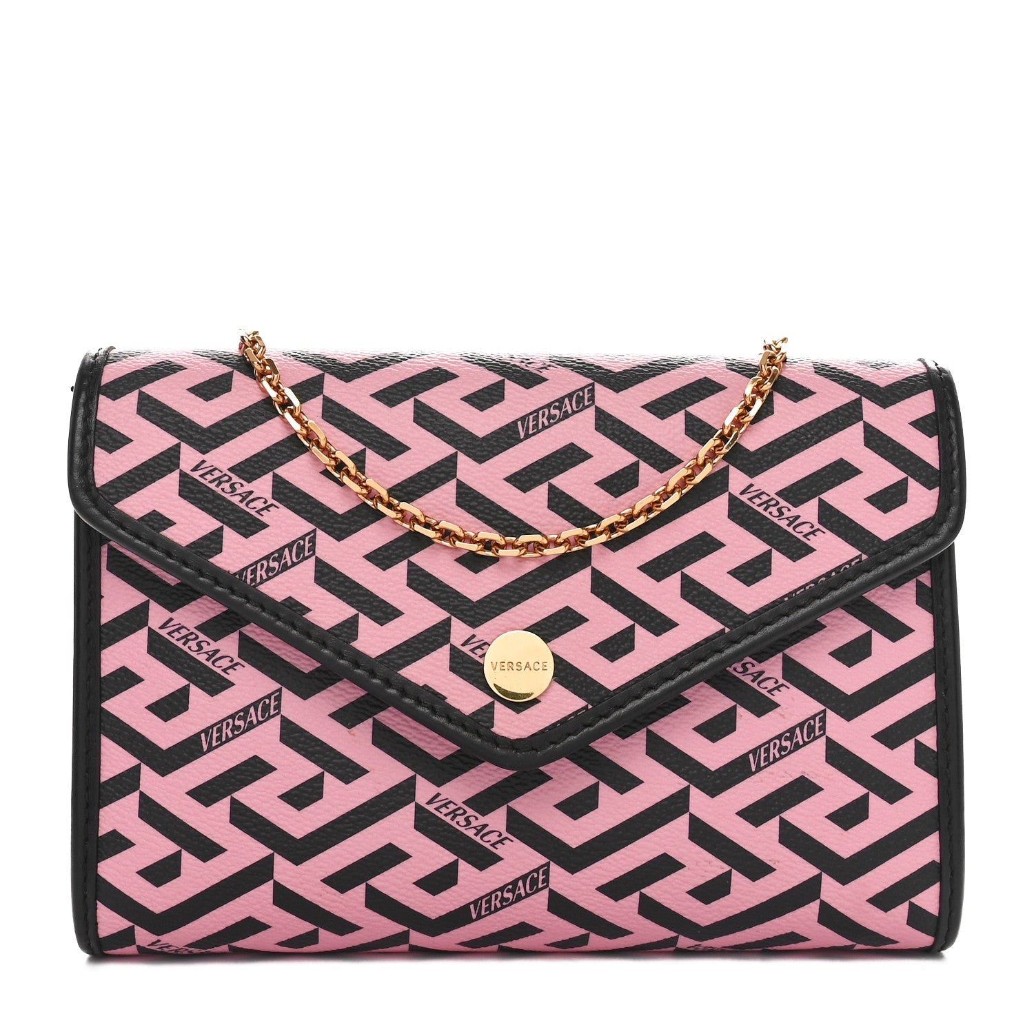Coated Canvas La Greca Signature Wallet On Chain Black Pink
