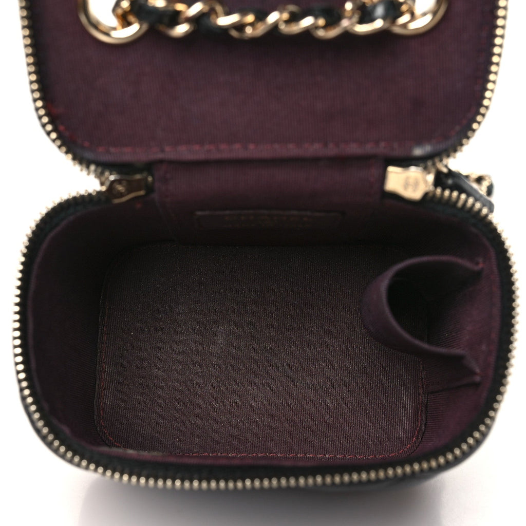 Lambskin Quilted Mini Vanity Case With Chain Black