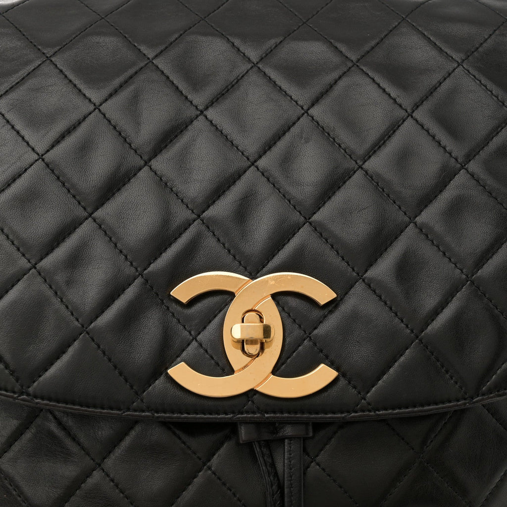 Lambskin Quilted Drawstring Backpack Black
